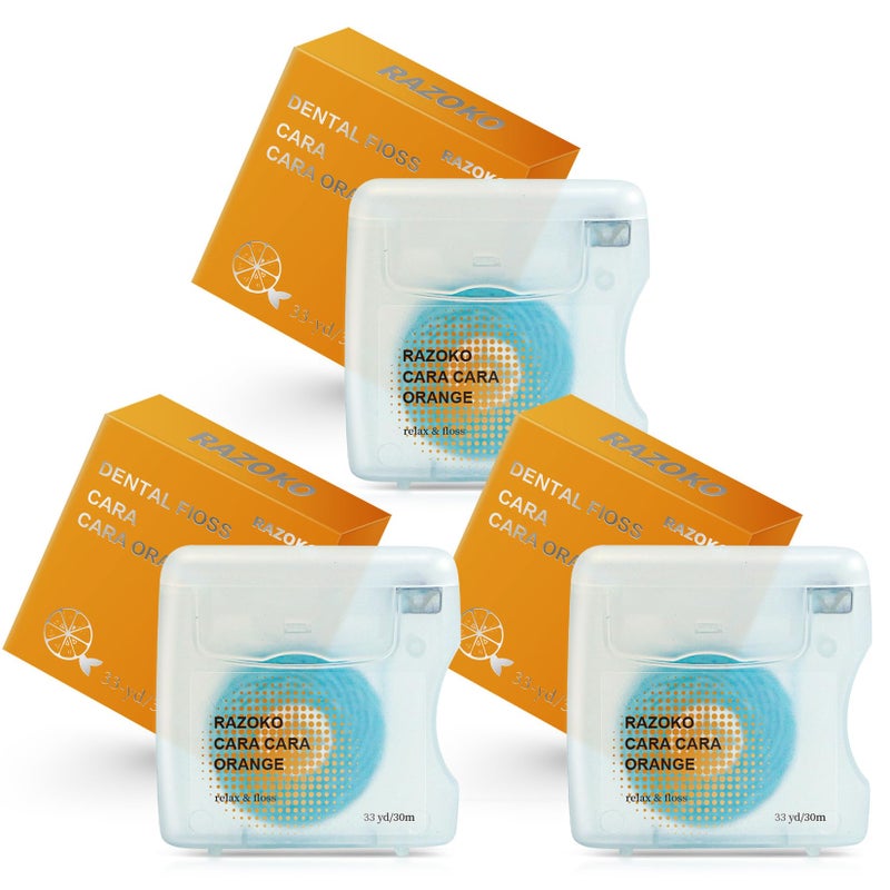 Coconut-Oil Infused Woven Dental Floss,Vegan and Cruelty-Free,Mint 6 Month Supply(33 Yds x 3 Units) (Orange)